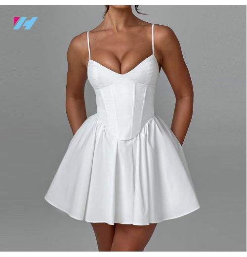 Custom Casual High Quality Fashion A Line Slip Luxury Sexy Ladies Women Summer Short White Corset Pleated Mini Dress Custom Casual High Quality Fashion A Line Slip Luxury Sexy Ladies Women Summer Short White Corset Pleated Mini Dress