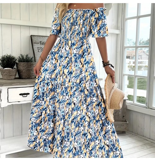 Custom Maxi Dress Vacation Floral Print Off The Shoulder Jumpsuit Long Skirt And Off The Shoulder Dress For women And Ladies Custom Maxi Dress Vacation Floral Print Off The Shoulder Jumpsuit Long Skirt And Off The Shoulder Dress For women And Ladies