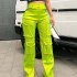 Streetwear Summer Spring Fall Fashion Elastic Waist Casual Bright Baggy Pocket Loose Straight Cargo Women'S Pants & Trousers
